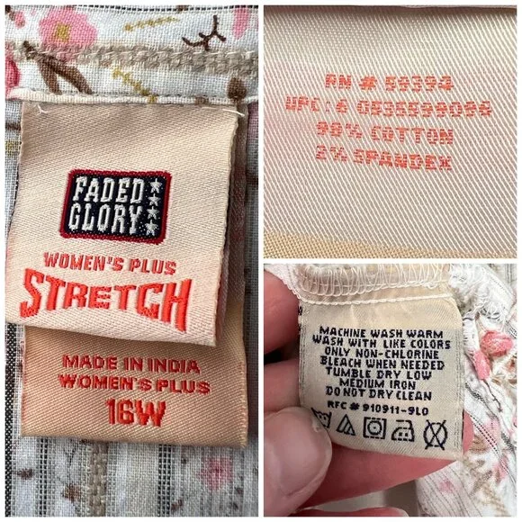 Faded Glory Floral Button Up Shirt Stretch Cotton Blend 3/4 Sleeve Size 16W - Picture 3 of 10